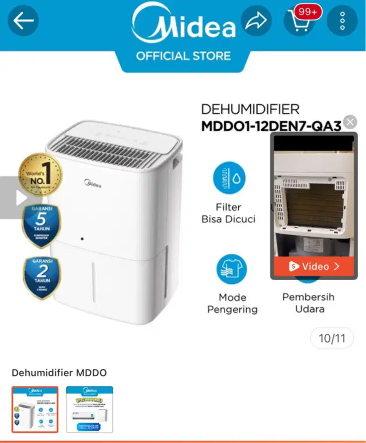 Dehumidifer Midea ( penyaring udara kotor )