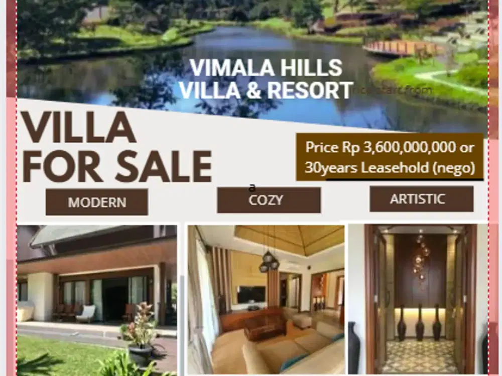 Dijual villa modern bergaya Bali hanya 1jam dari Jakarta. Udara sejuk, view gunung, walking track, BBQ area. akses Club House, security 24jam.