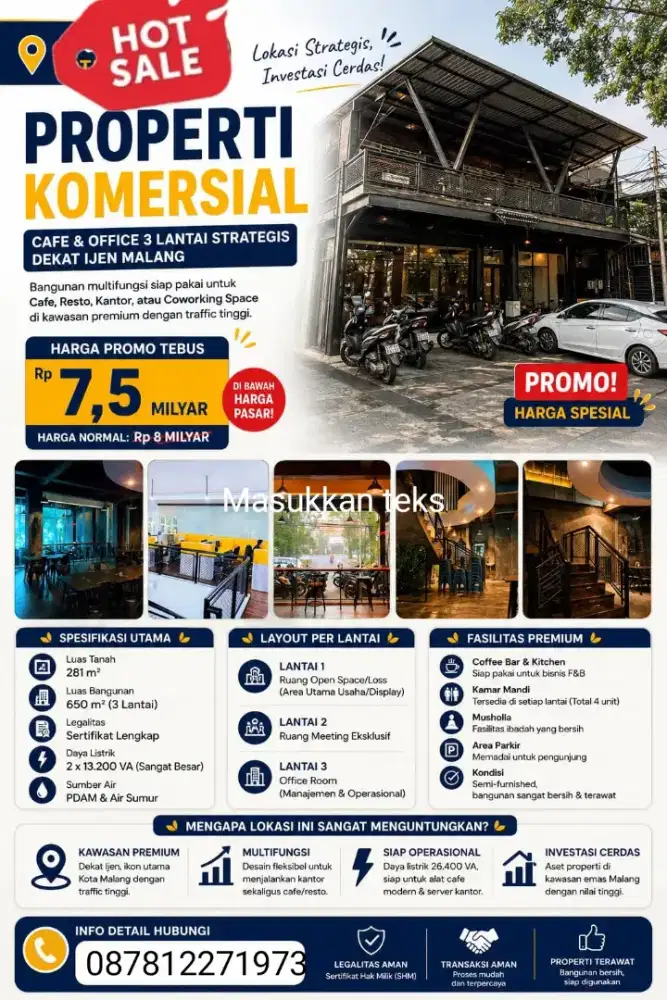 Cafe & Office 3 lantai di Ijen Mlg 7.5 M
