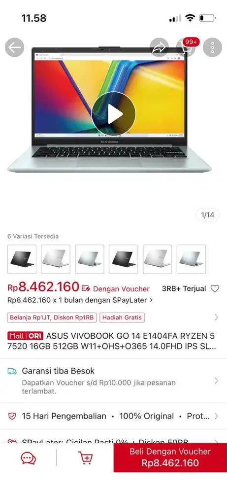 Laptop asus vivobook go 14 new segel 8/256