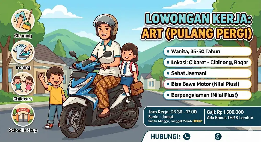 Dicari Asisten Rumah Tangga (Pulang-Pergi) Daerah Cikaret - Cibinong