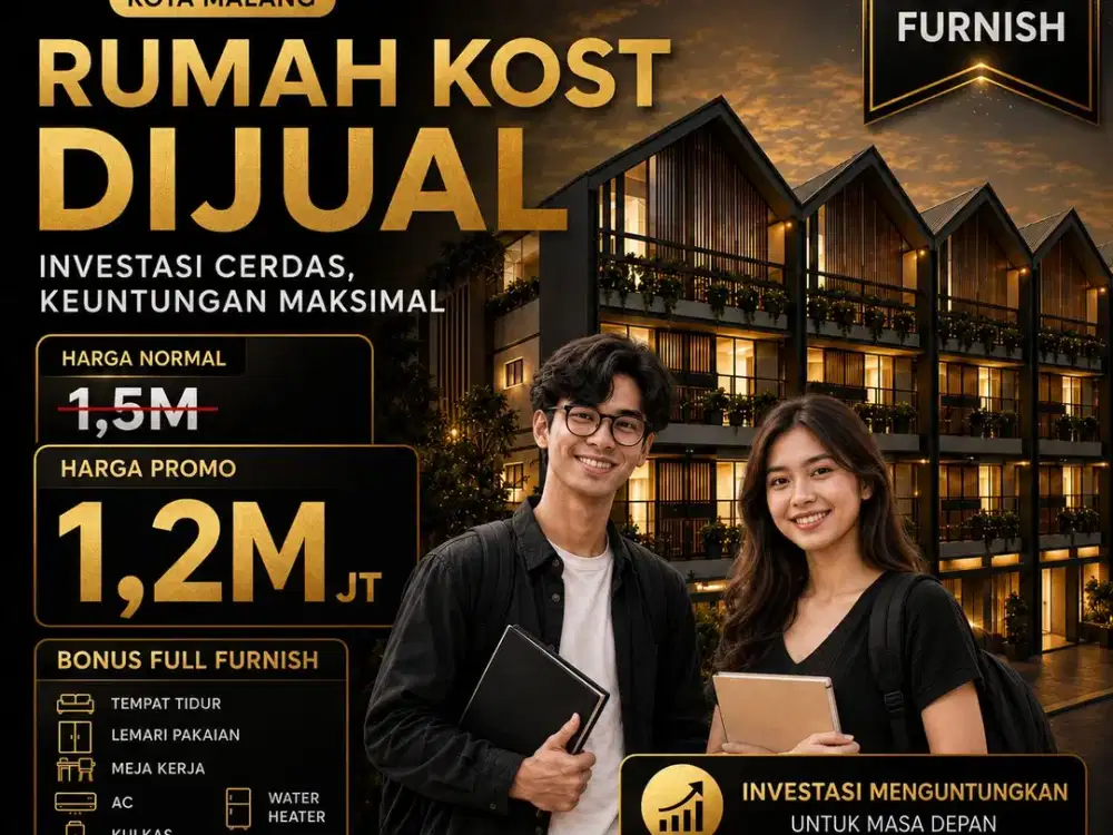 Rumah Kost Dijual Nol Jalan Utama 7 menit kampus Brawijaya Malang