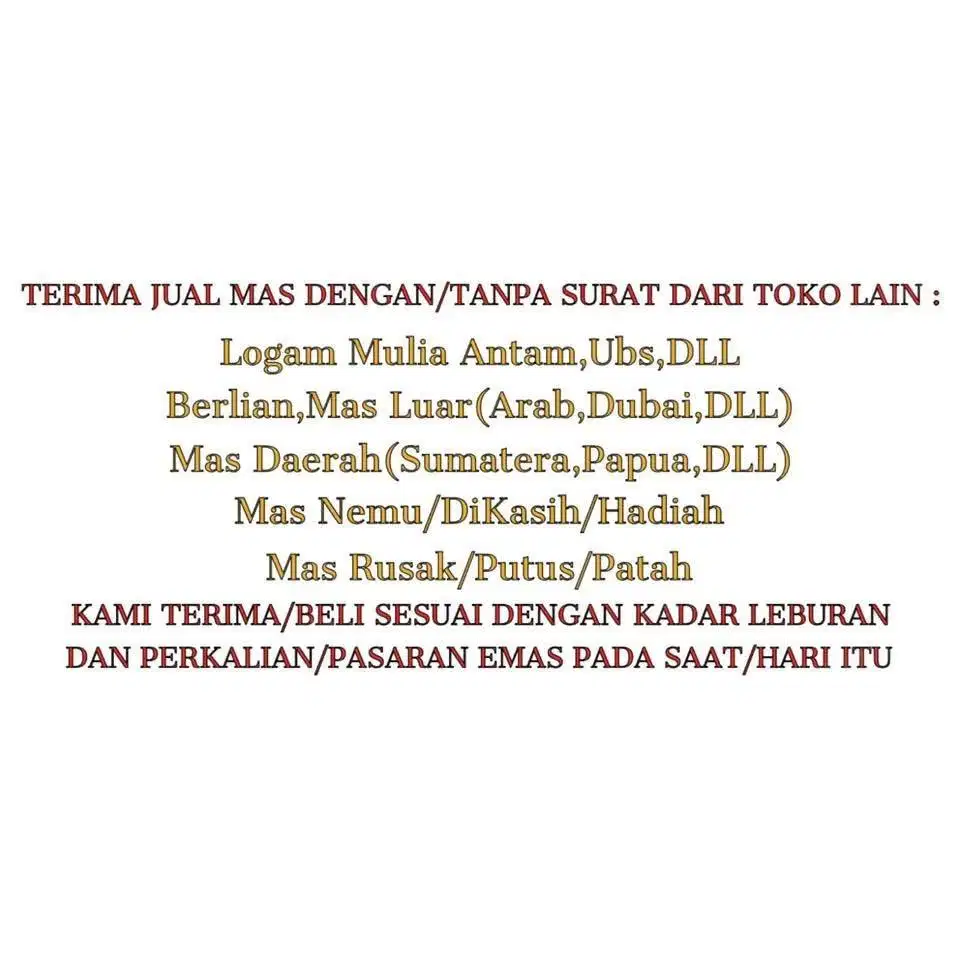 Terima jual mas dgn/tanpa surat dgn harga tinggi