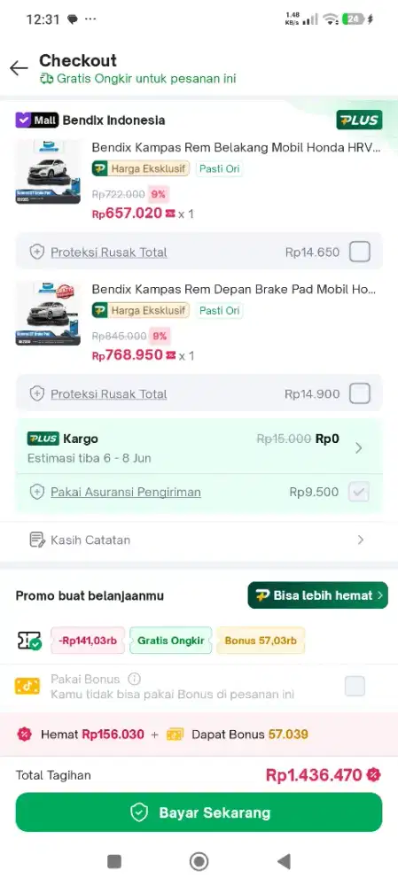 Rem Bendix general CT HRV gen 2 baru depan belakang