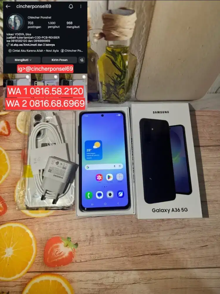 Jual hp likeNEW SAMSUNG A36 5g 8/256 ISTIMEWA grns 01 2027 fre adaptor