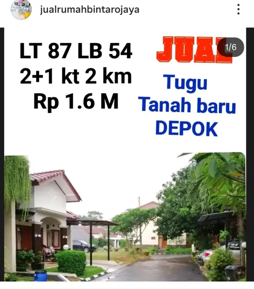 Jual rumah cluster tugu depok lgsg pemilik owner
