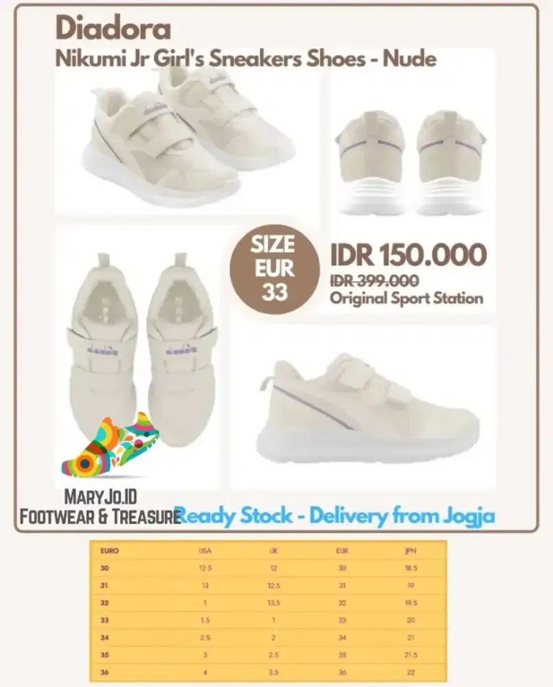 Diadora Nikumi Jr Girl's Sneaker Shoes - Nude : Size 33