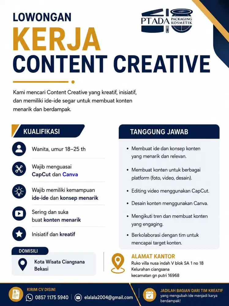 DIBUTUHKAN SEGERA CONTENT CREATIVE