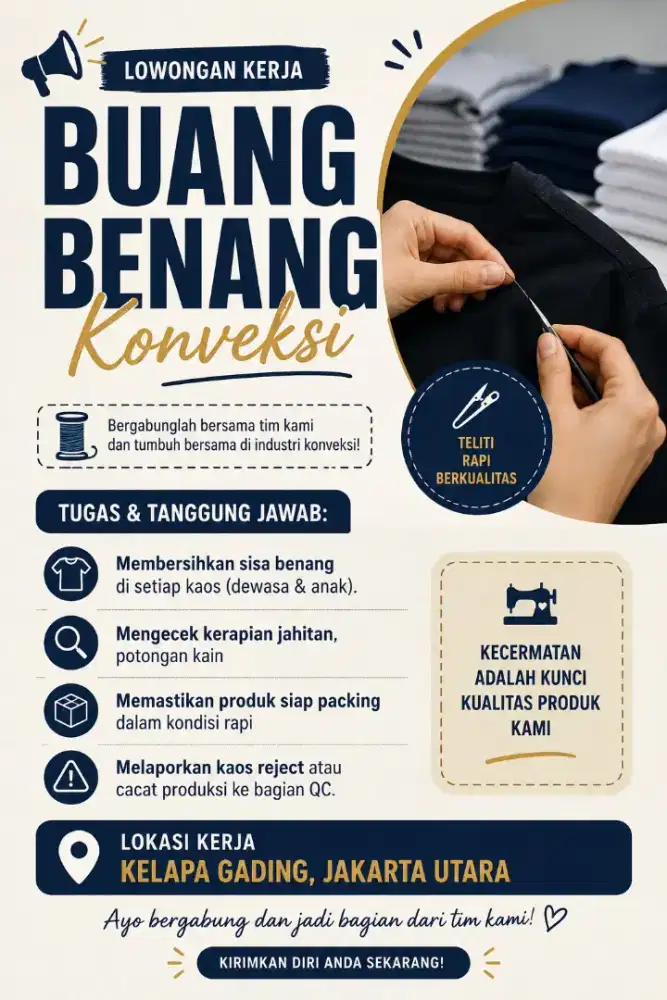 LOWONGAN KERJA KONVEKSI: BAGIAN BUANG BENANG