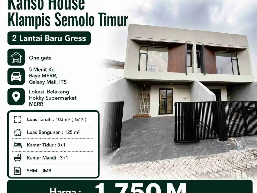 KLAMPIS SEMOLO TIMUR dekat Raya Merr ‼️Rumah Baru 2 Lantai Belakang Hokky Supermarket Sukolilo