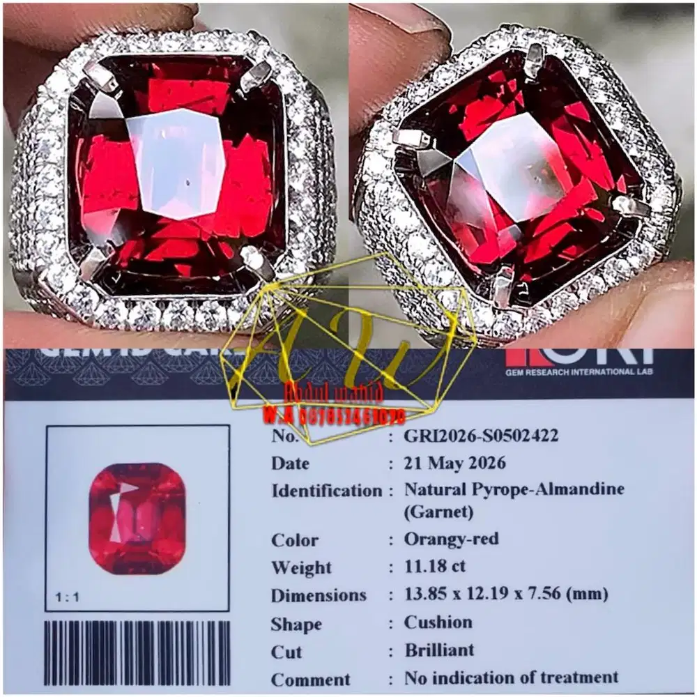 Cincin garnet srilanka 11.83carat mewah berkelas