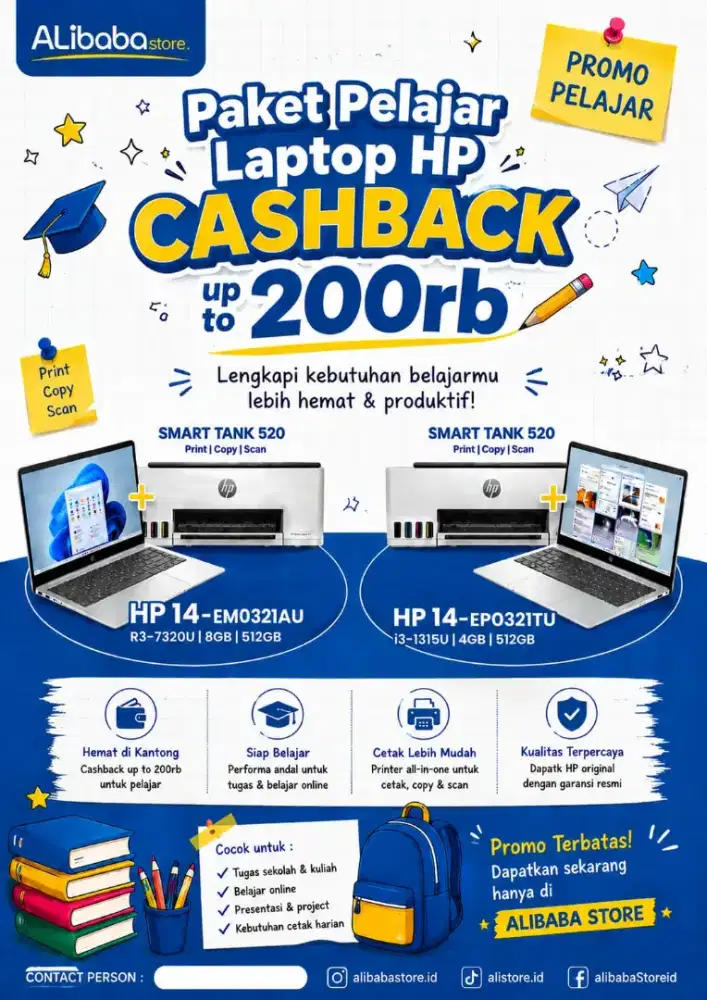 Paket Pelajar Leptop HP+Foto Copy Scan Bisa Kredit Cicilan 0%