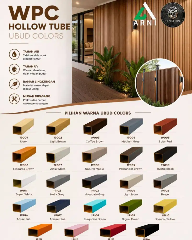 WPC Hollow Tube Ubud Color Premium | Hollow WPC Motif Kayu untuk Fasad