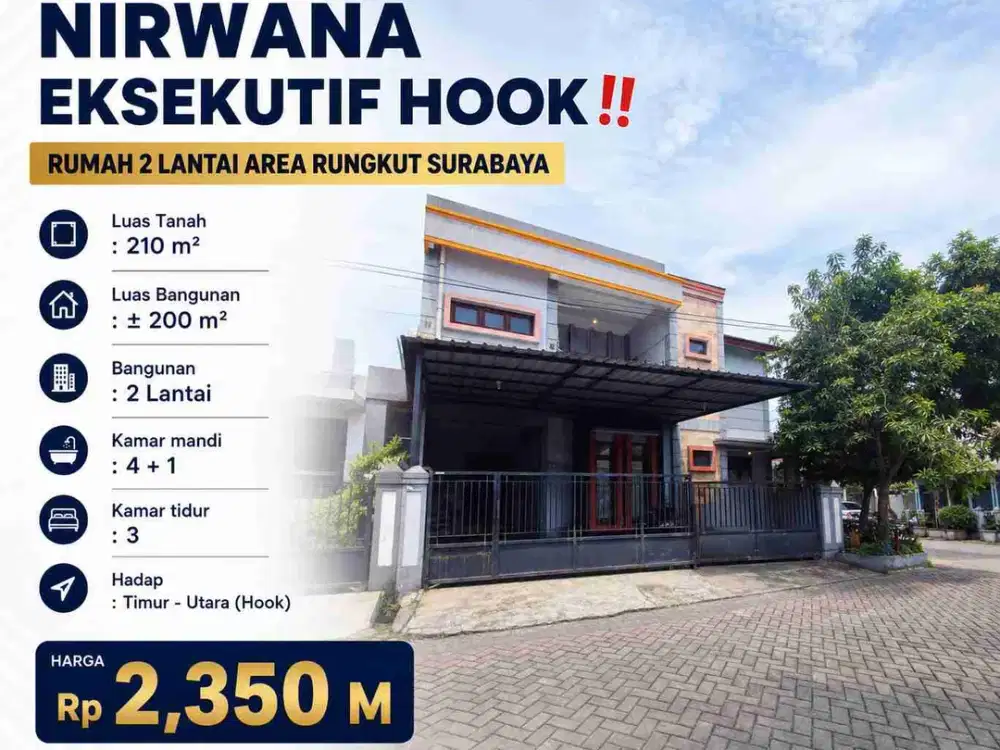 NIRWANA EKSEKUTIF HOOK‼️ Jual Rumah 2 Lantai Rungkut Surabaya