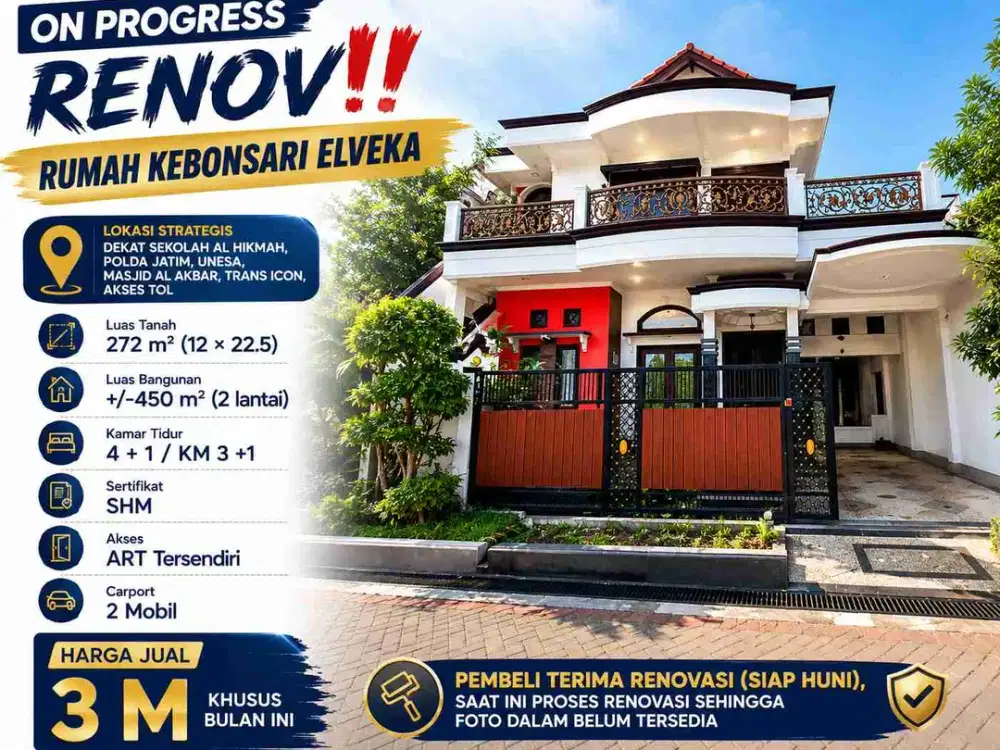KEBONSARI ELVEKA LEBAR 12‼️On Progress Renovasi Rumah 2 Lantai Surabaya Selatan dekat POLDA JATIM