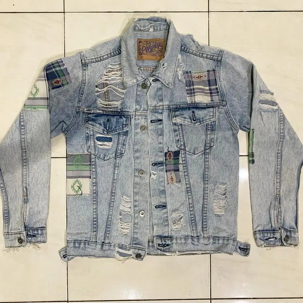 Bespoke Project Reworked & Ripped Denim Jacket, Washed Denim Jacket
