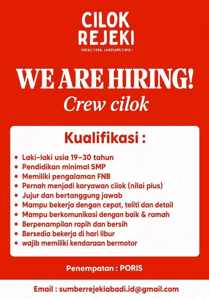 Dibutuhkan Crew Cilok