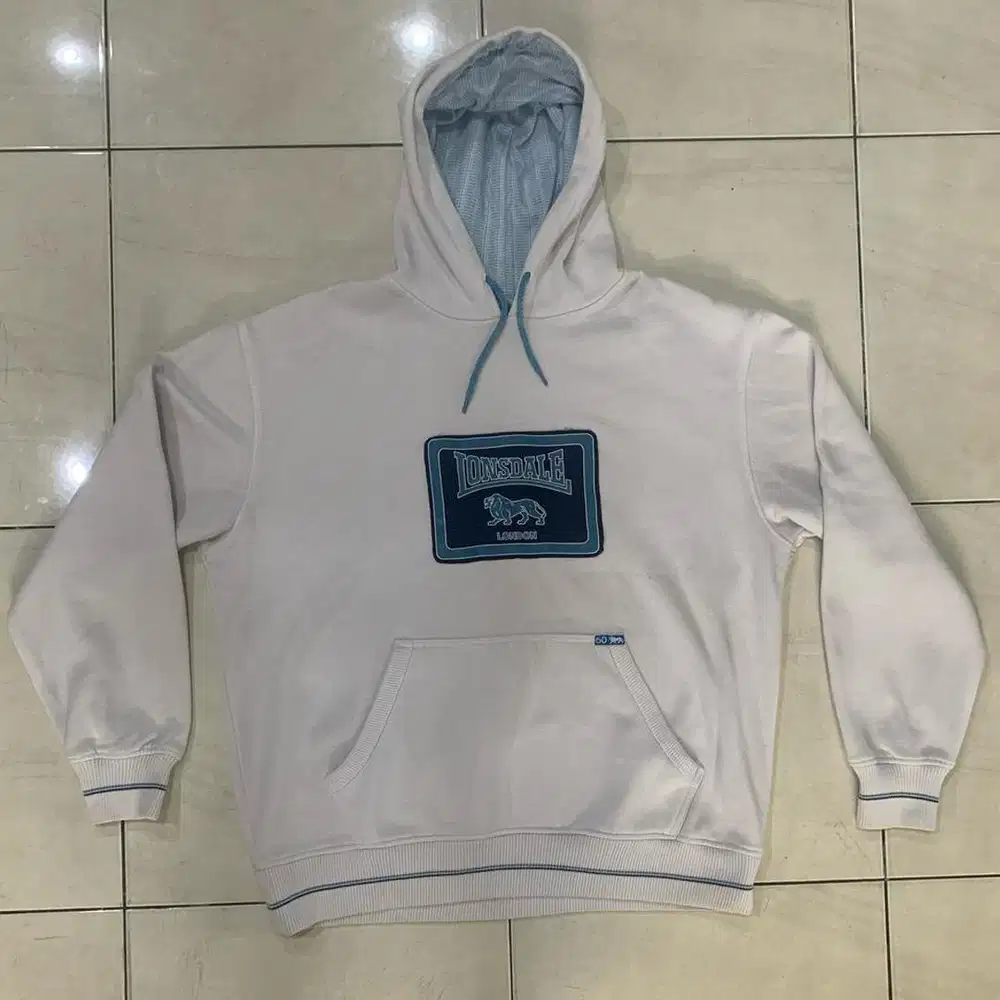 Hoodie Boxy Lonsdale White, Jaket Hoodie Unisex, Sweater Outerwear L