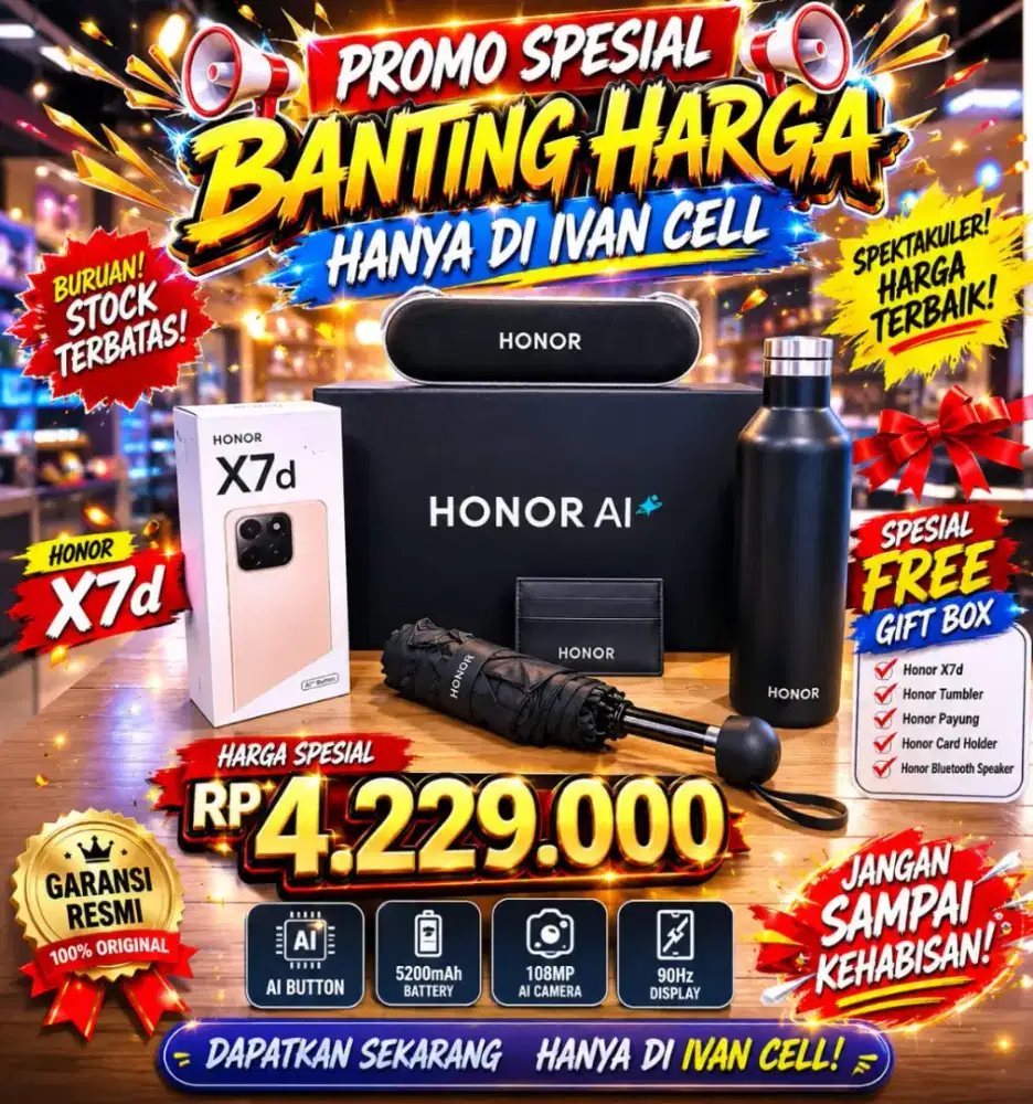 HONOR X7D HARGA TERMURAH SEGEL BERGARANSI CICILAN BUNGA SUPER RENDAH!!