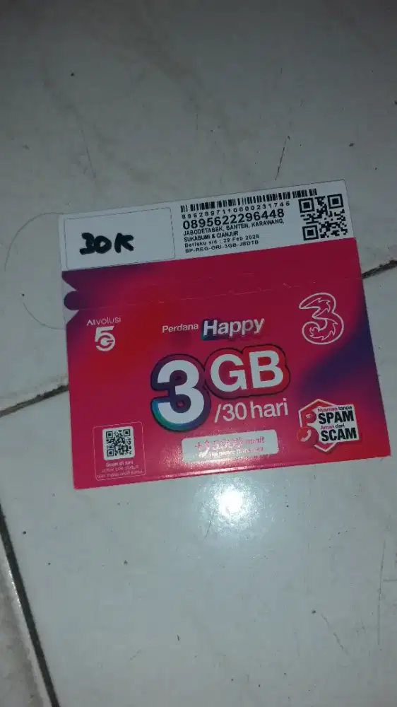 Kartu Perdana Three Happy 3 GB