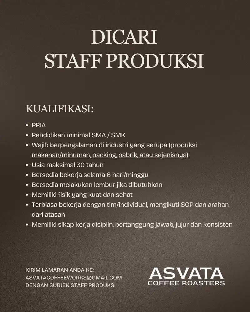 LOWONGAN STAFF PRODUKSI