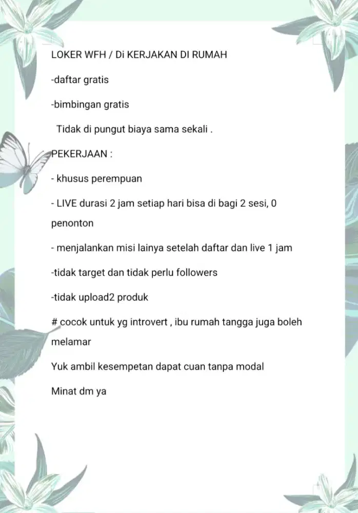 Loker wfh /bekerja di rumah