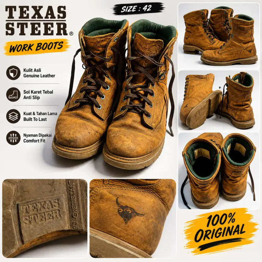 Sepatu Boots TEXAS STEER Leather size 42,5