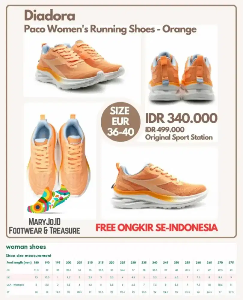 Diadora Paco Women's Running Shoes - Orange : Size 36, 37, 38, 39, 40