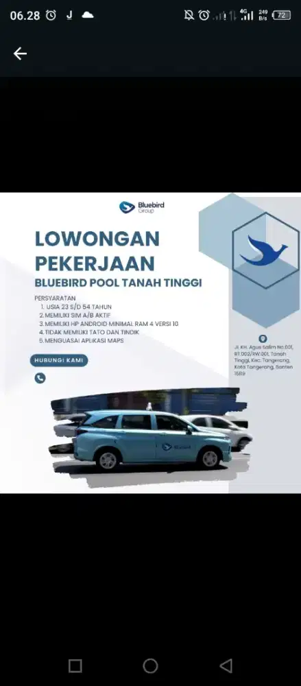 Loker Driver Bluebird Tangerang
