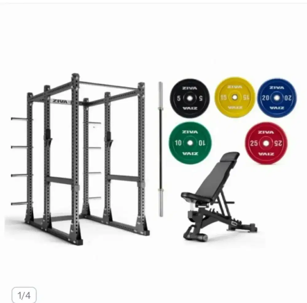 Paket Ziva Power Rack+ adjutstable Bench+Bumper Plat+ bar