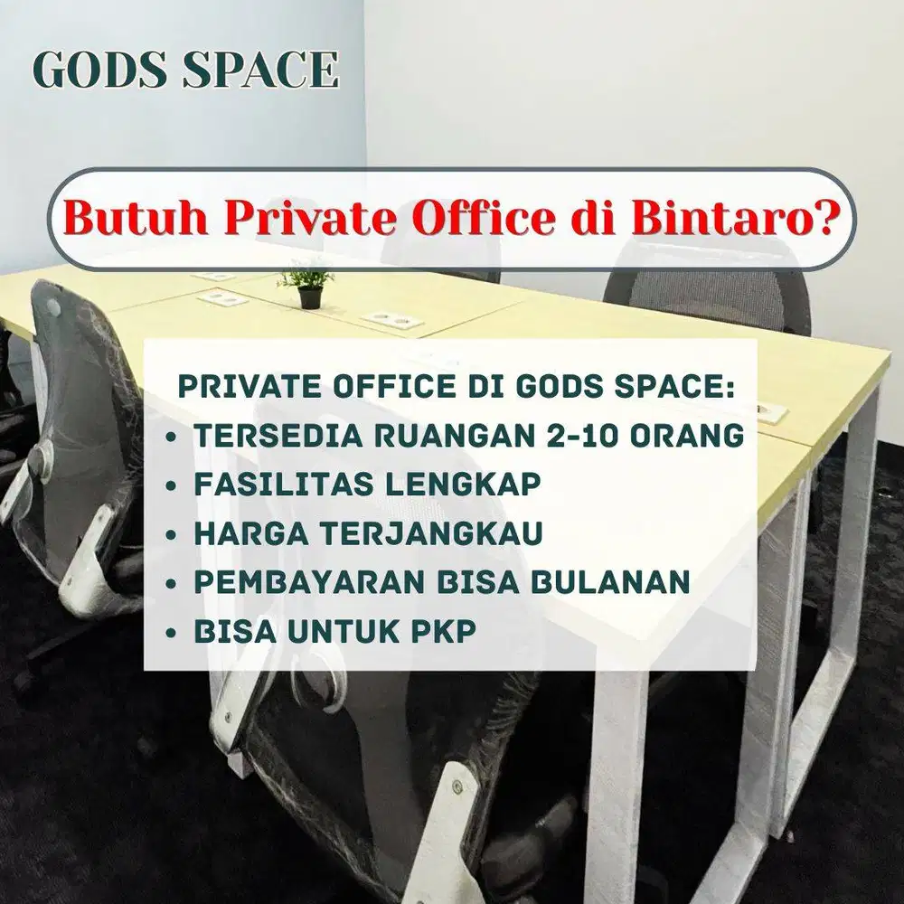SEWA RUANG KANTOR PRIVAT DI BINTARO TANGERANG SELATAN, MULAI 2.5JT/BLN