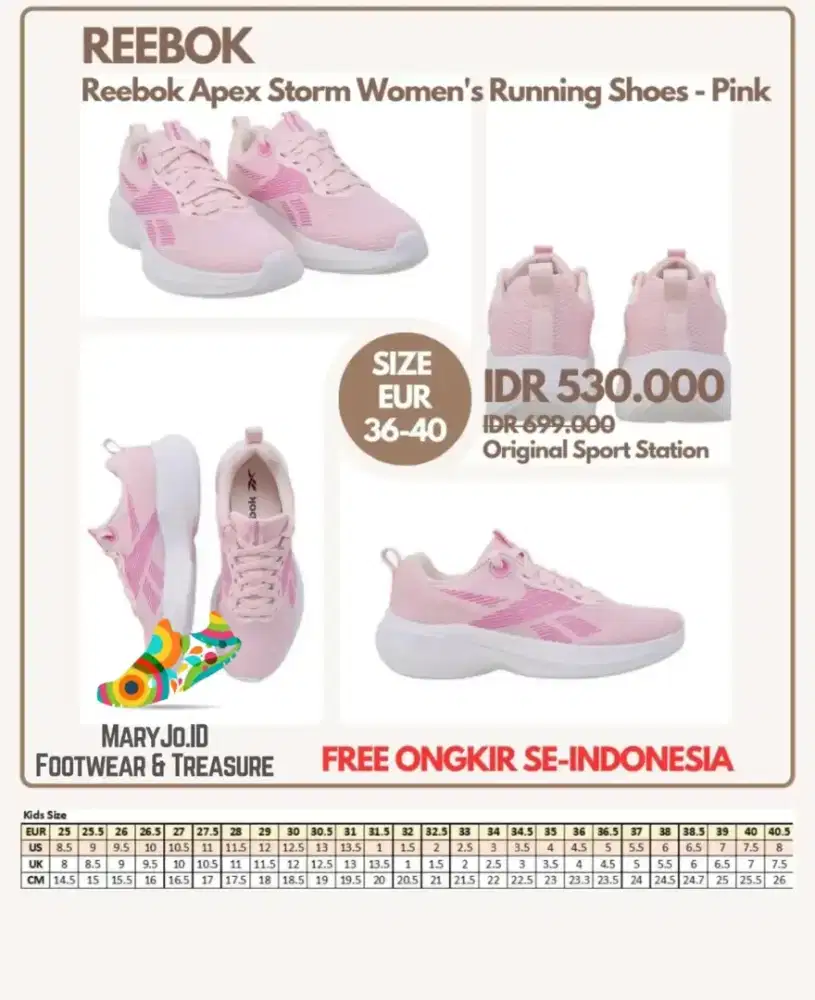 Reebok Apex Storm Women's Running Shoes - Pink  : size 36-40