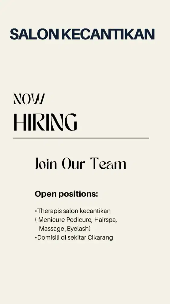 Loker Therapis Salon Kecantikan