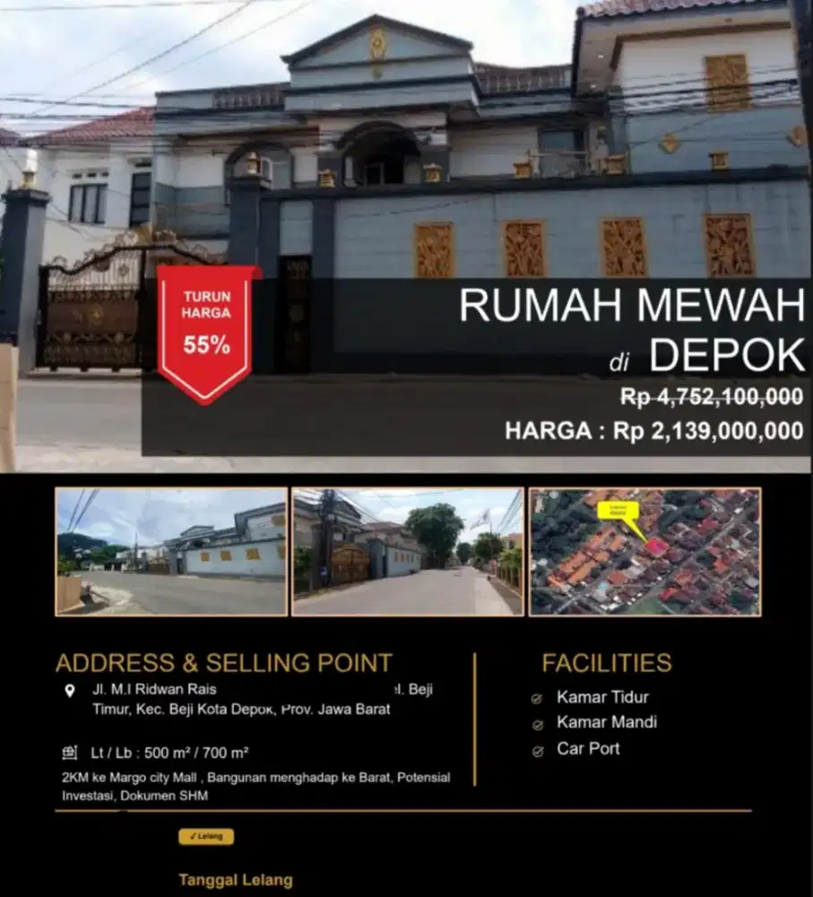 Dijual Rumah 2 Lantai Jalan M I Ridwan Rais Beji Timur Depok