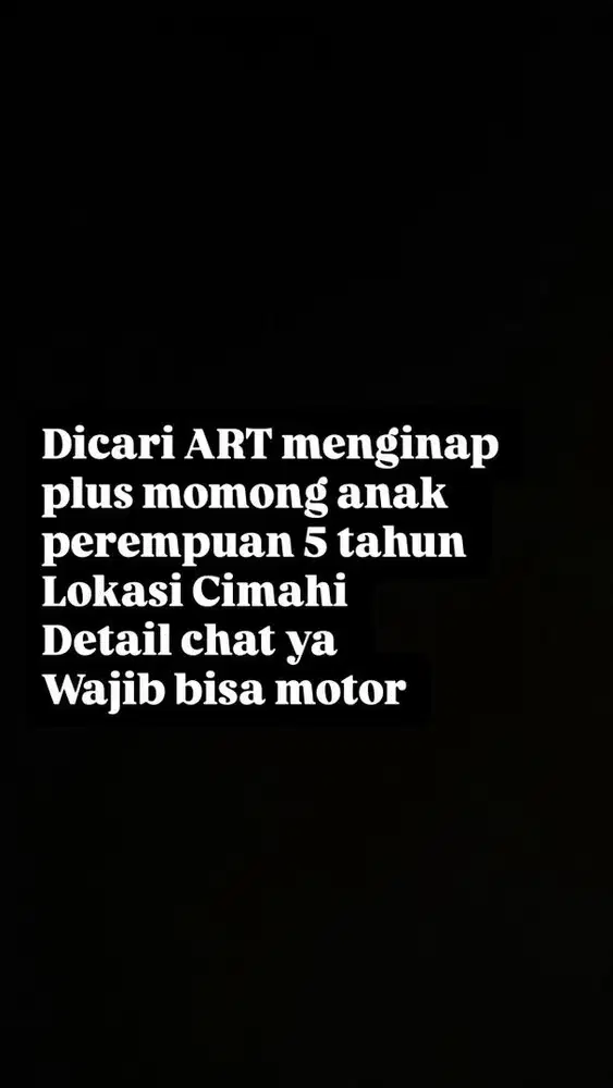 Dicari ART menginap