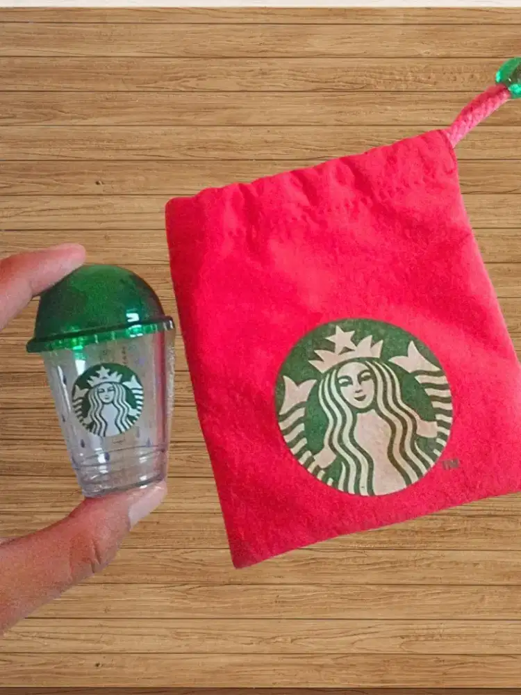 Starbucks Mini Tumbler Keychain Original Lengkap Pouch Merah Koleksi