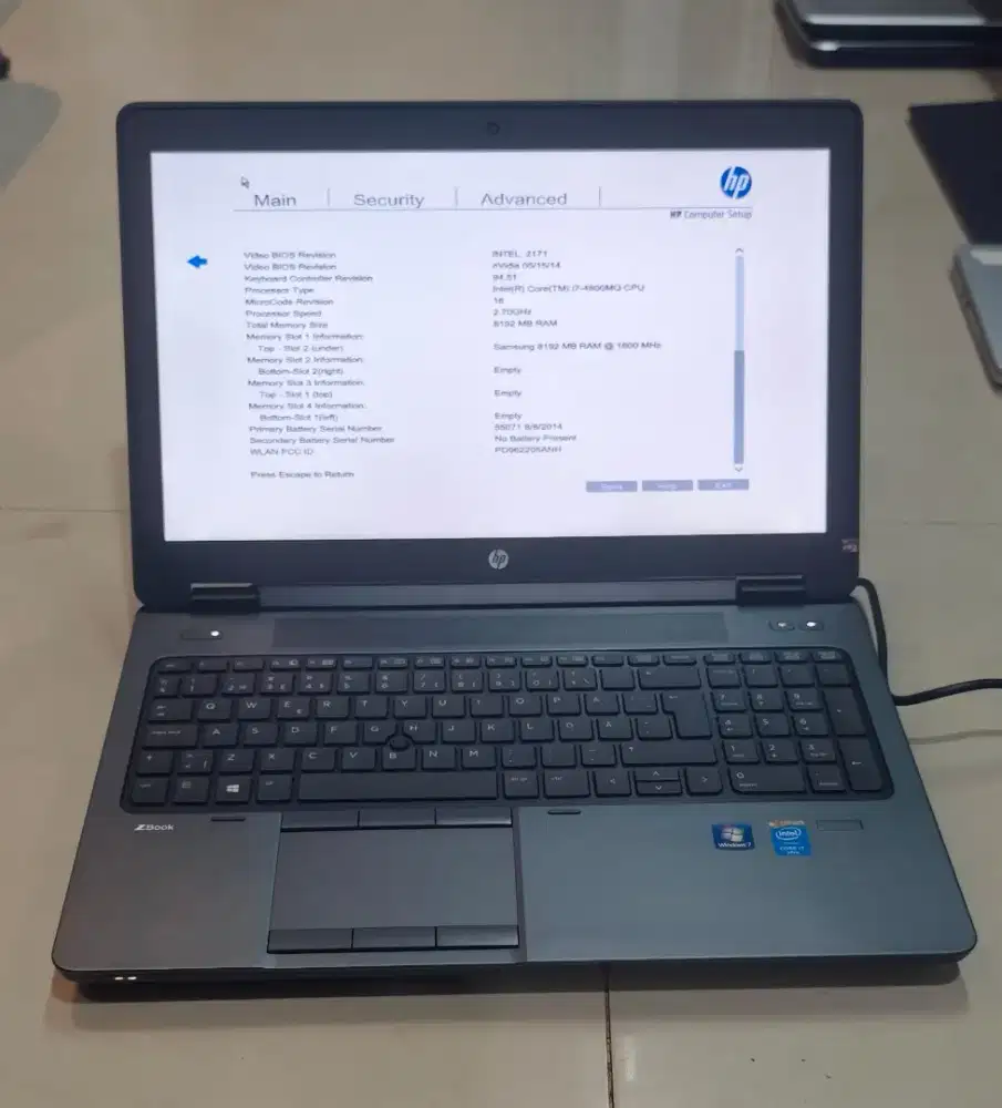 HP ZBOOK 15 Mobile workstation Core i7-4800MQ Ram 8Gb SSD 512Gb