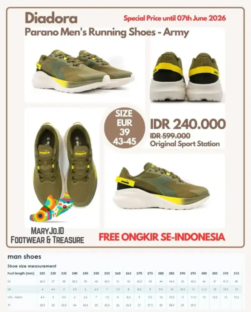 Diadora Parano Men's Running Shoes - Army : Size : 43, 44, 45