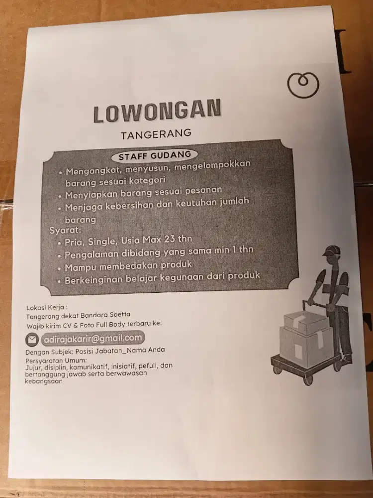 Lowongan Staff Gudang