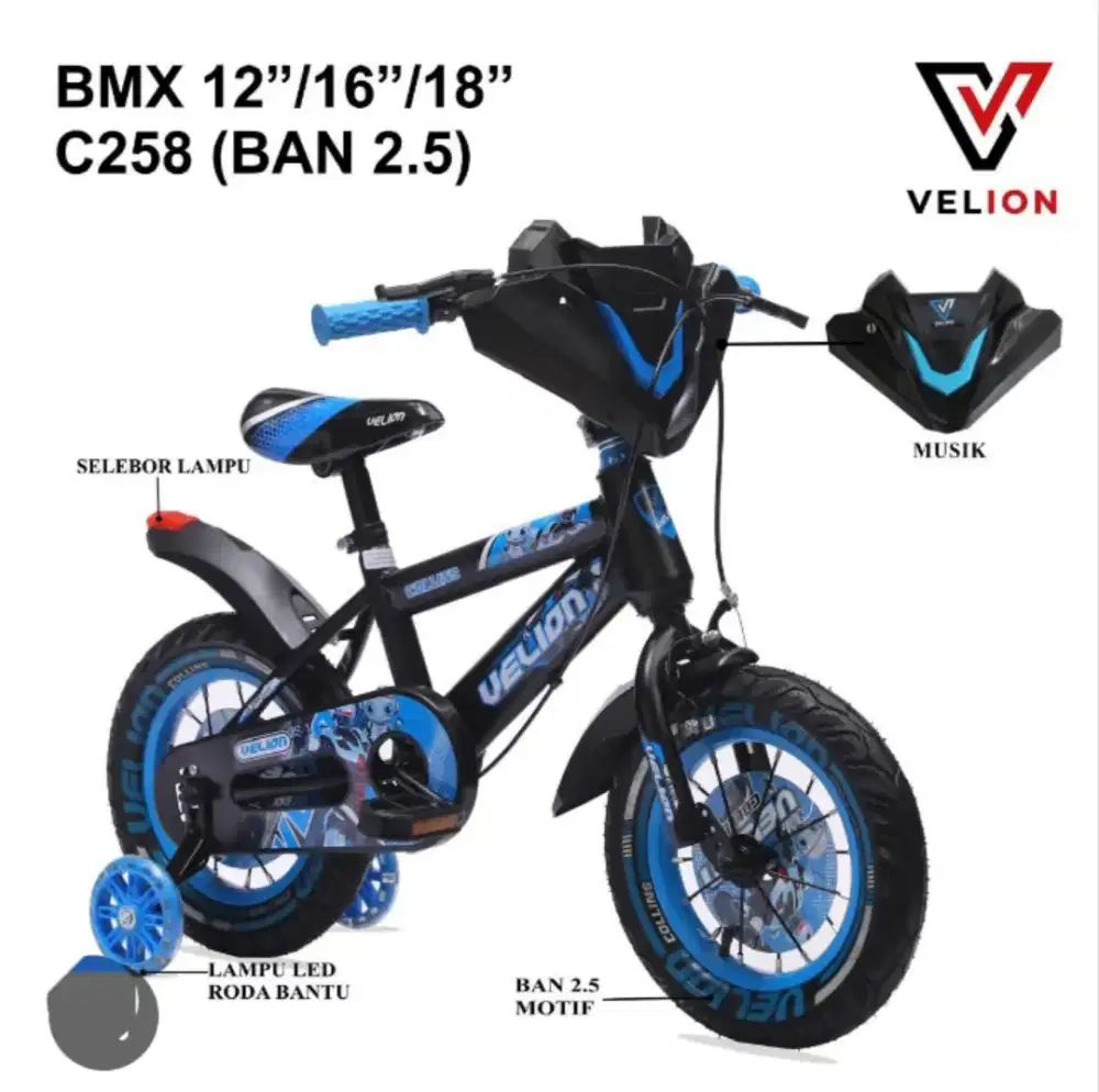 Sepeda Anak Bmx Velion ban jumbo 2.50,lengkap musik UK1618