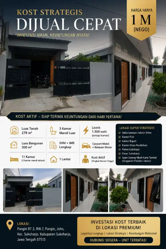 Rumah atau Kost di Lokasi Strategis