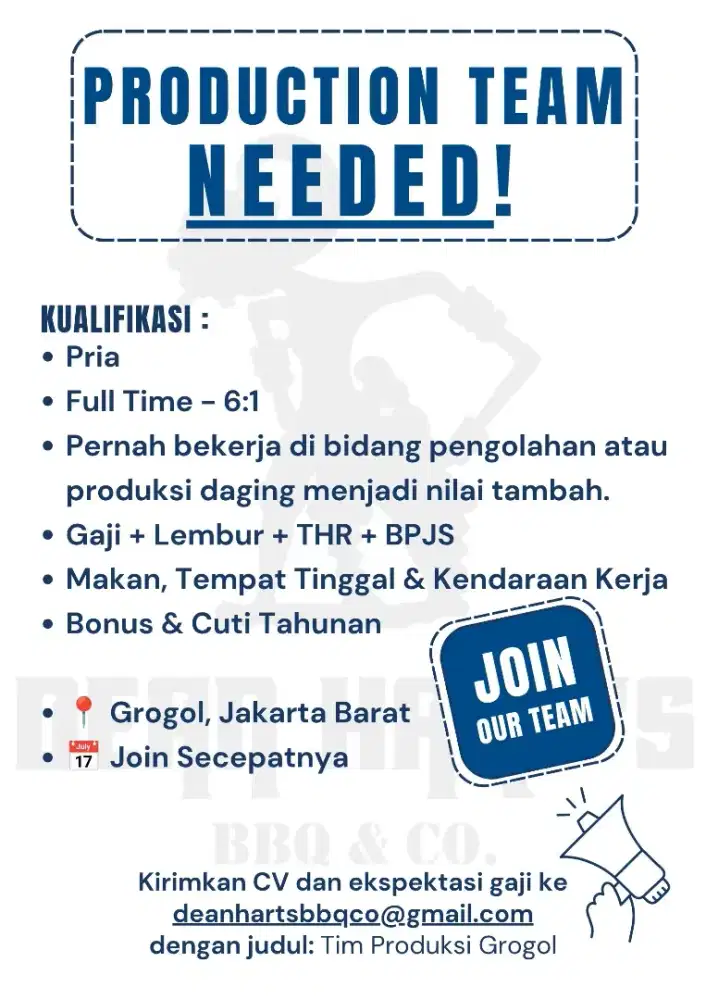 STAFF PRODUKSI DAGING – MESS & MAKAN DISEDIAKAN