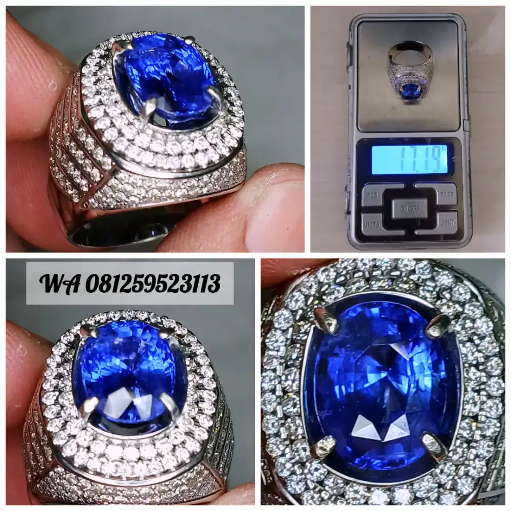 Blue Sapphire Srilanka 5.85cts Gold Diamond Mens Ring GRI Lab
