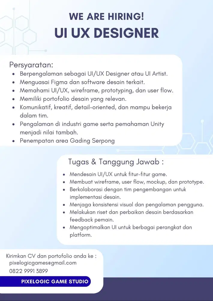 LOWONGAN KERJA UI/UX GAME DESIGNER