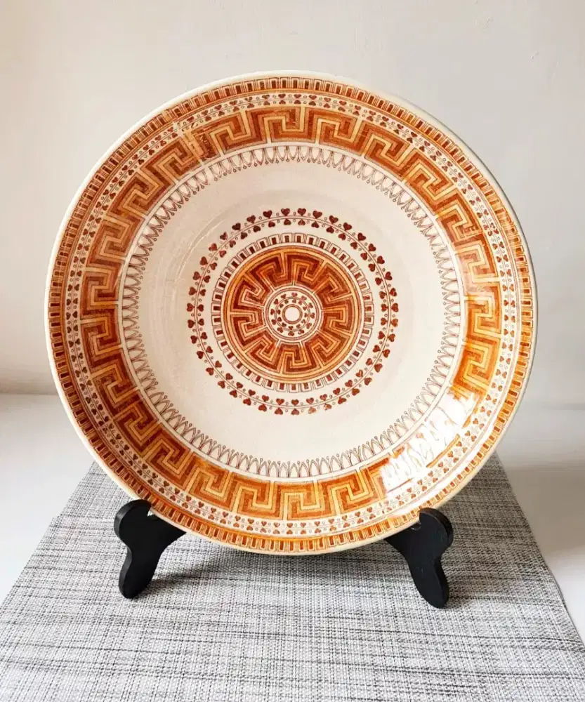 Piring Hias Vintage Japanese Ironstone Ware Motif Greek Key Klasik