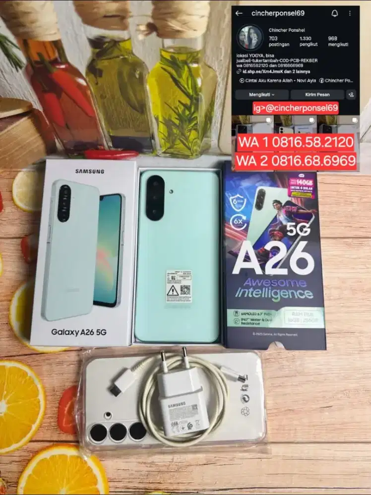 Jual hp likenew samsung A26 5g 8/256 grns PANJANG free ADAPTOR n case