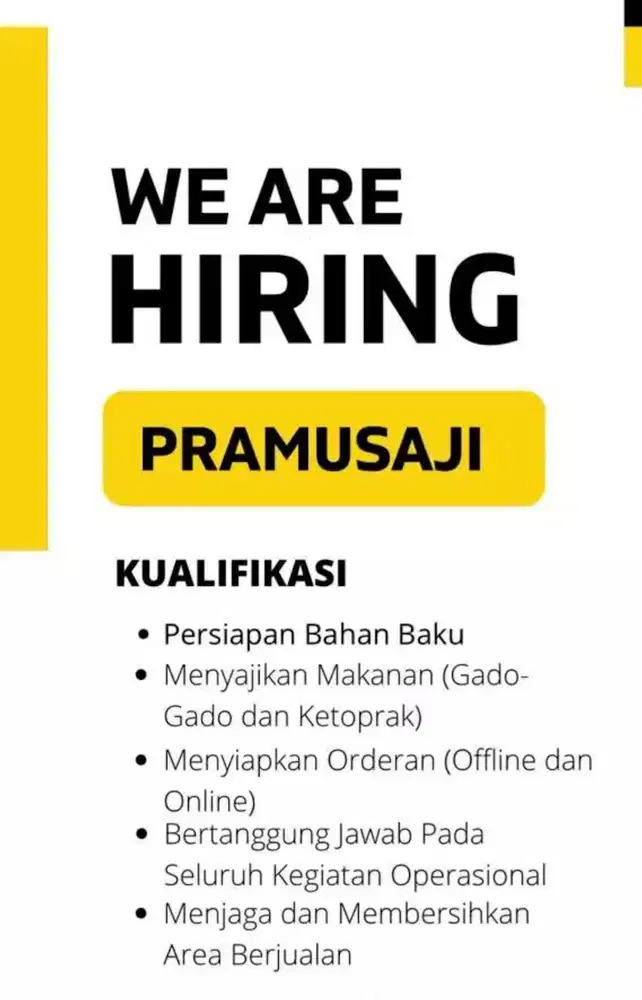 OPEN LOKER PRAMUSAJI GADO2 DAN KETOPRAK, LOK BLOK A, JAKARTA SELATAN