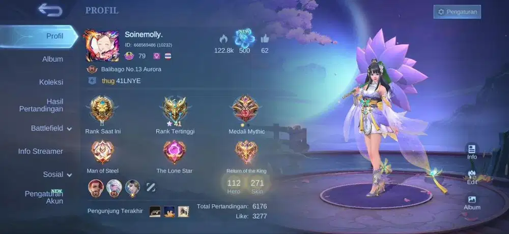 JUAL AKUN MOBILE LEGENDS SULTAN 271 SKIN 112 HERO DLL