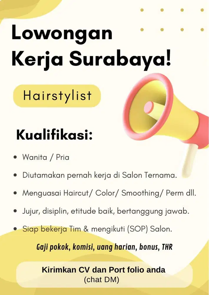 Dicari Dibutuhkan Hairdresser / Hairstylist / Terapist Salon Surabaya