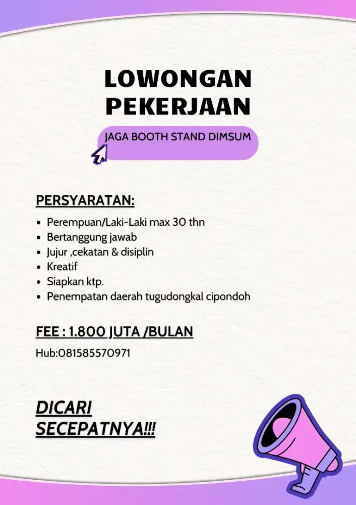 Dicari segera ,jaga booth dimsum